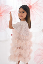 Pink Sequin Ruffle Pleat Dress