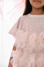 Pink Sequin Ruffle Pleat Dress
