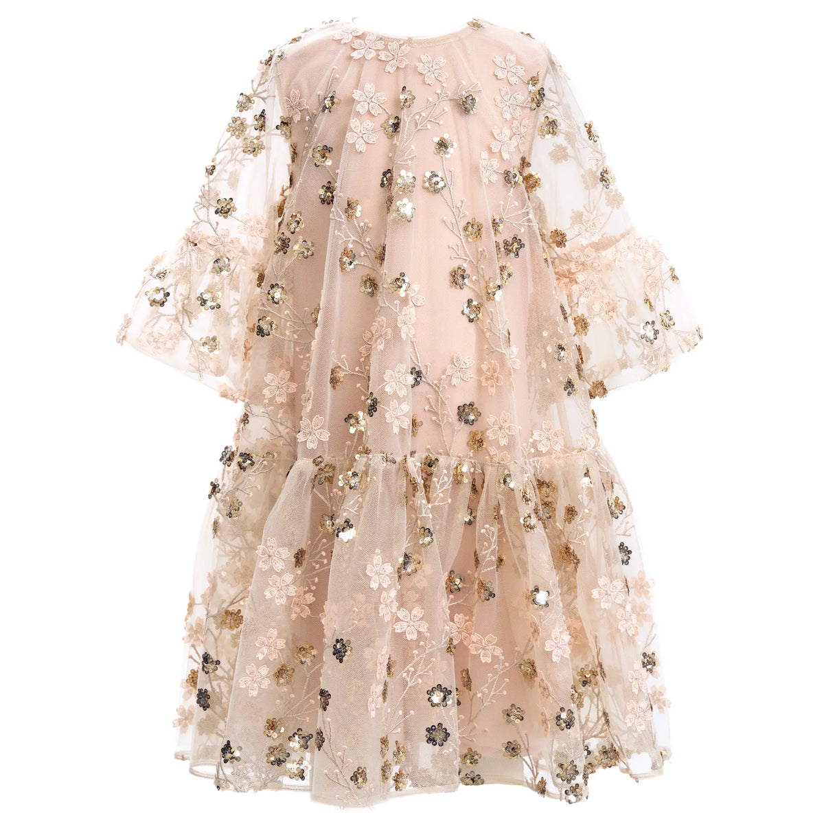 Gold Embroidered Sequin Mesh Dress