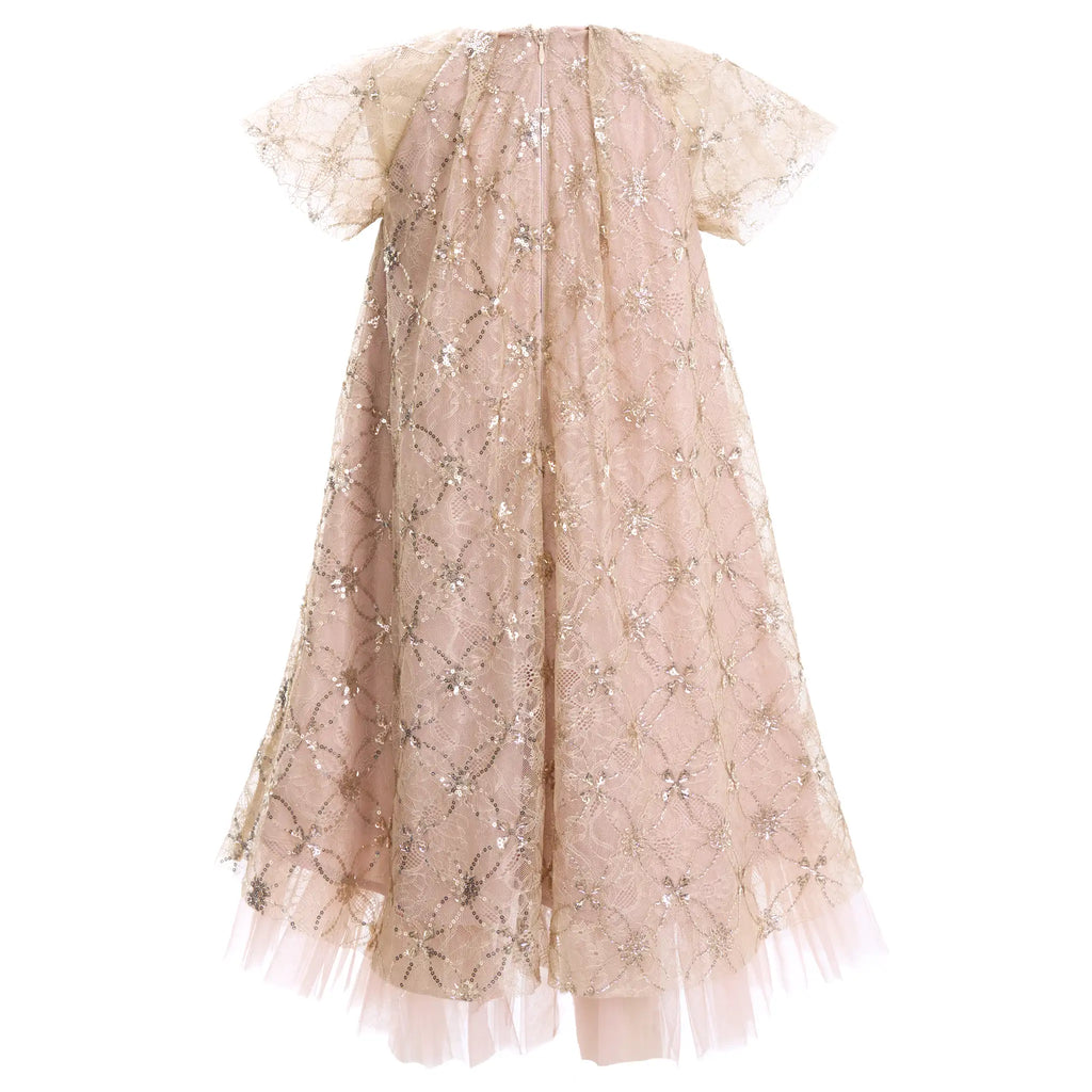 Gold Sequin Lace Mesh Volume Dress
