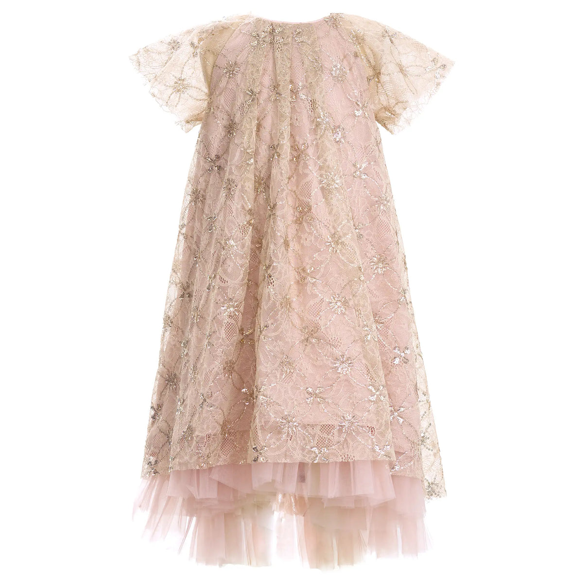 Gold Sequin Lace Mesh Volume Dress