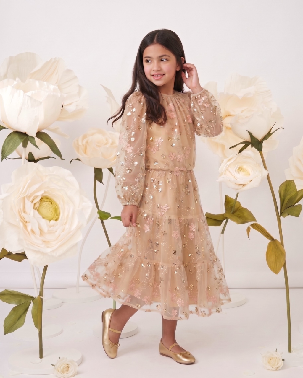 Gold Embroidered Sequin Mesh Maxi Co ord