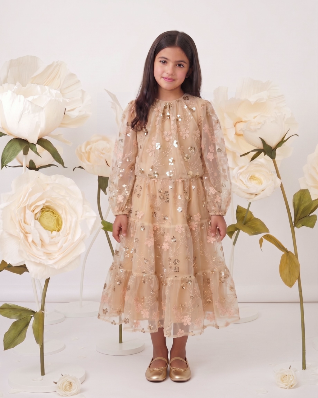 Gold Embroidered Sequin Mesh Maxi Co ord