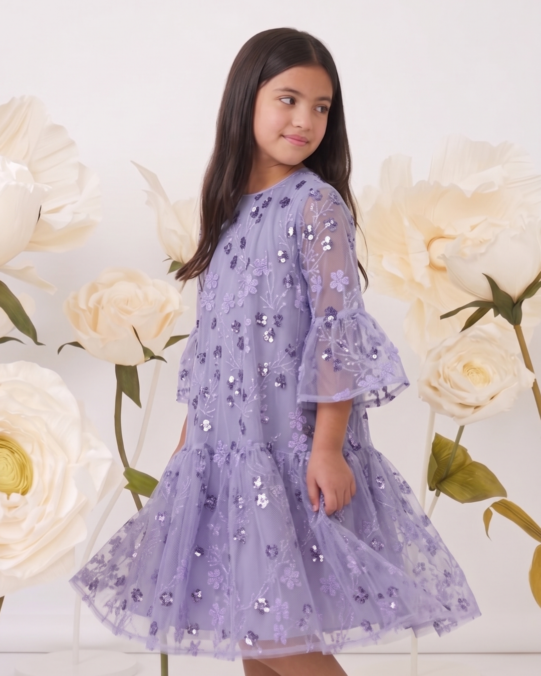 Lilac Embroidered Sequin Mesh Dress