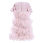 Pink Sequin Ruffle Pleat Dress