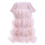 Pink Sequin Ruffle Pleat Dress