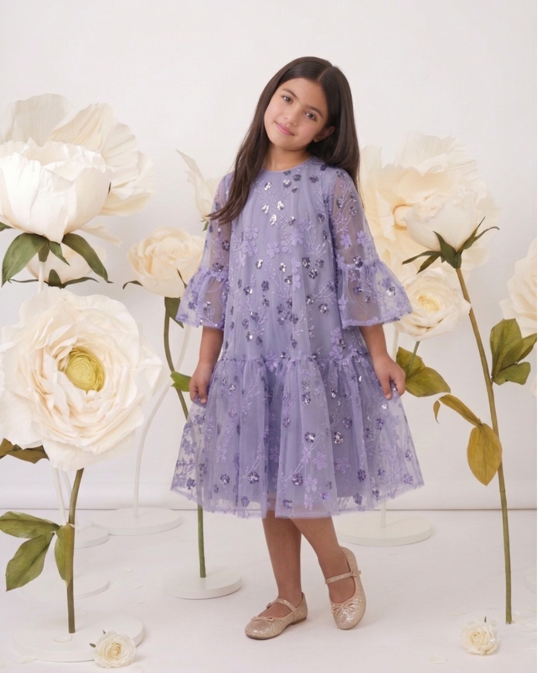 Lilac Embroidered Sequin Mesh Dress