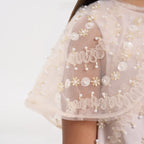 Beaded Cape Godet Mesh Dress