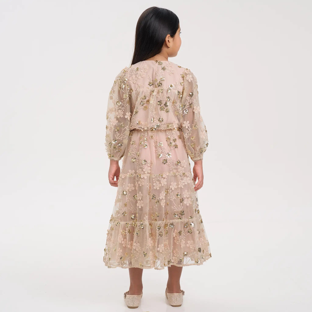 Gold Embroidered Sequin Mesh Maxi Co-ord