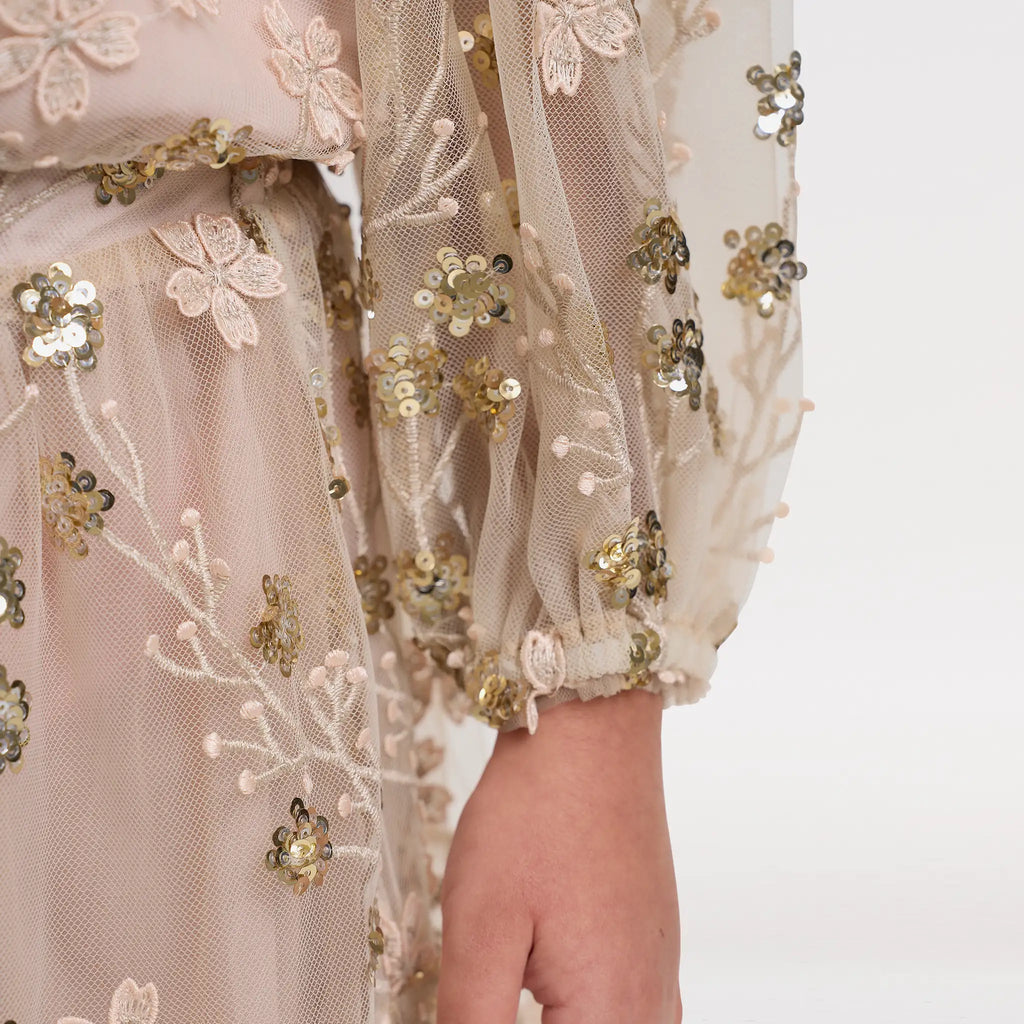 Gold Embroidered Sequin Mesh Maxi Co-ord
