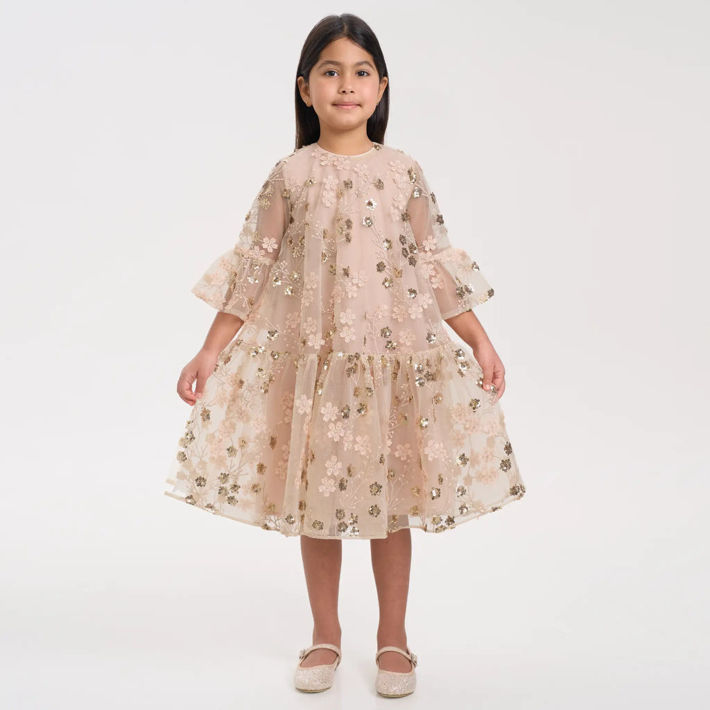 Gold Embroidered Sequin Mesh Dress