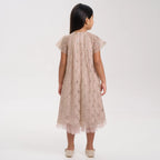 Gold Sequin Lace Mesh Volume Dress