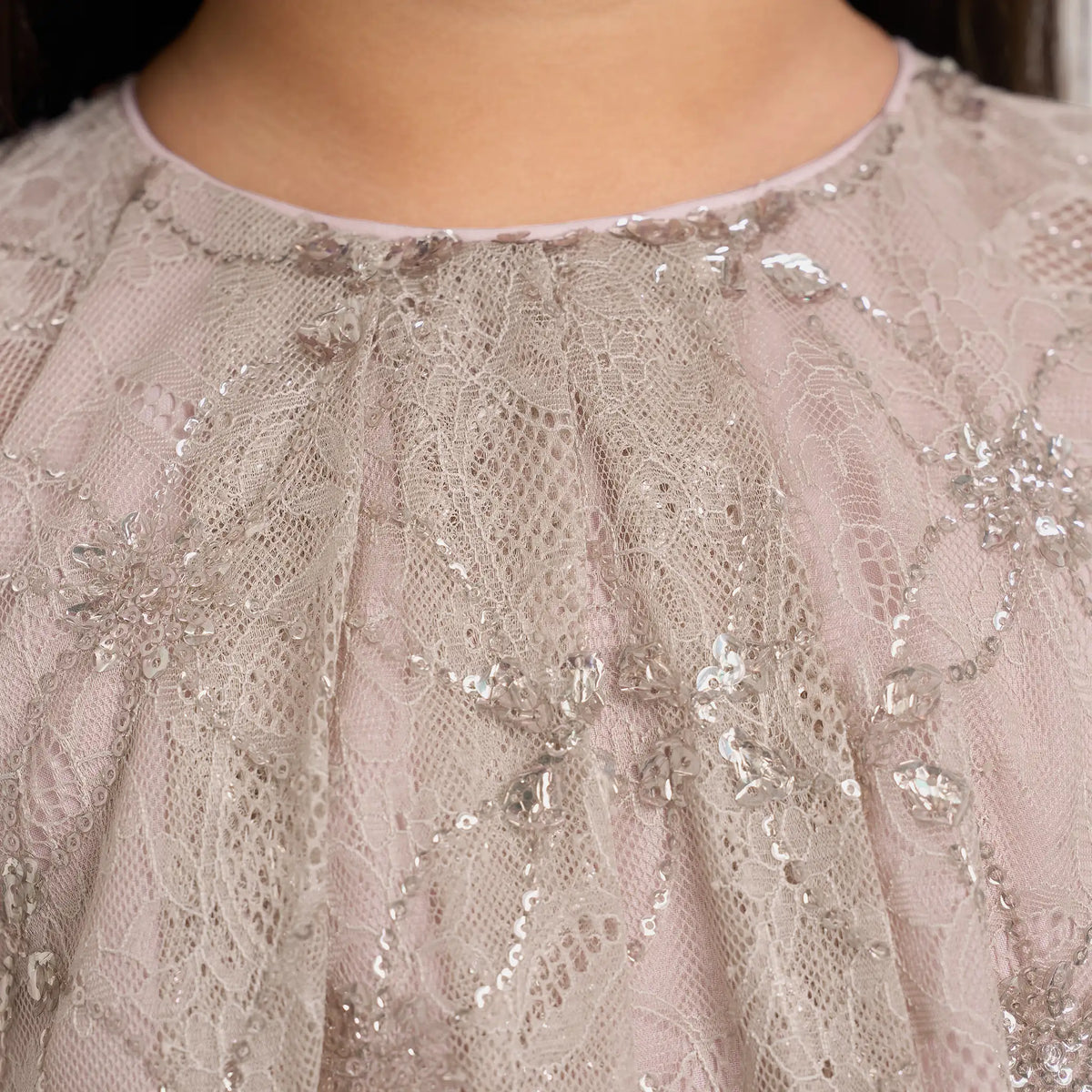 Gold Sequin Lace Mesh Volume Dress