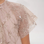 Gold Sequin Lace Mesh Volume Dress