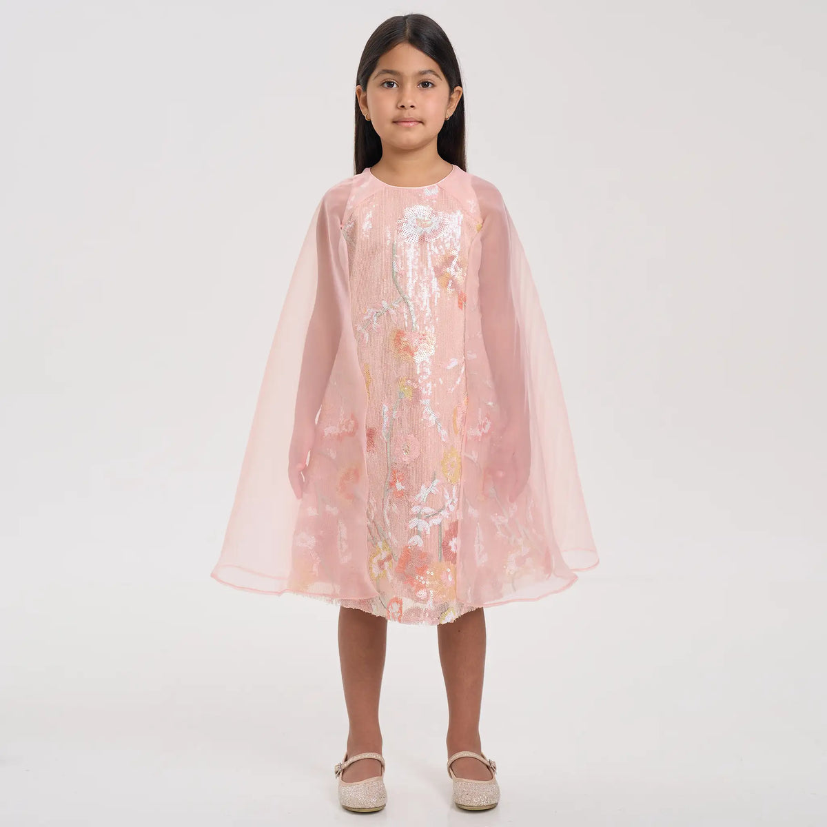 Organza Cape Sequin Dress