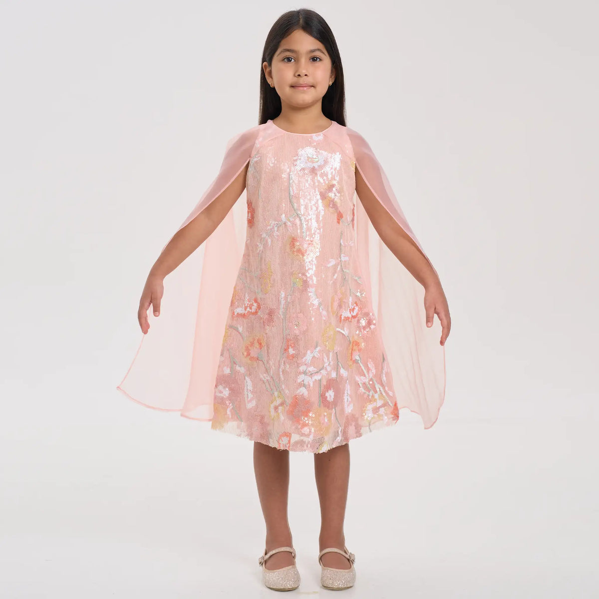Organza Cape Sequin Dress