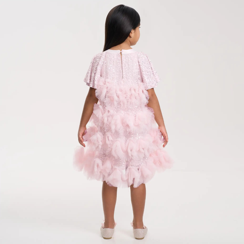 Pink Sequin Ruffle Pleat Dress