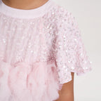 Pink Sequin Ruffle Pleat Dress