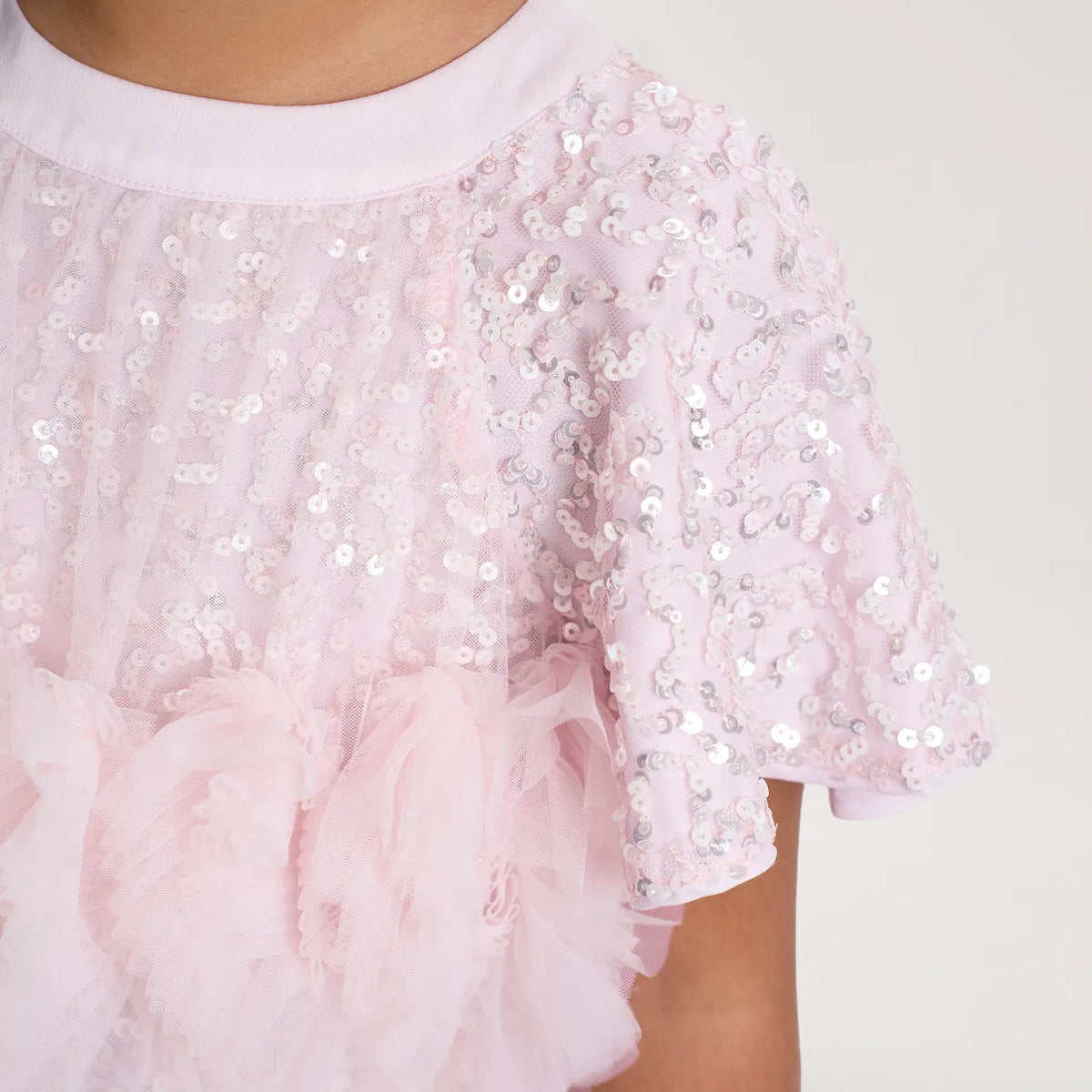 Pink Sequin Ruffle Pleat Dress