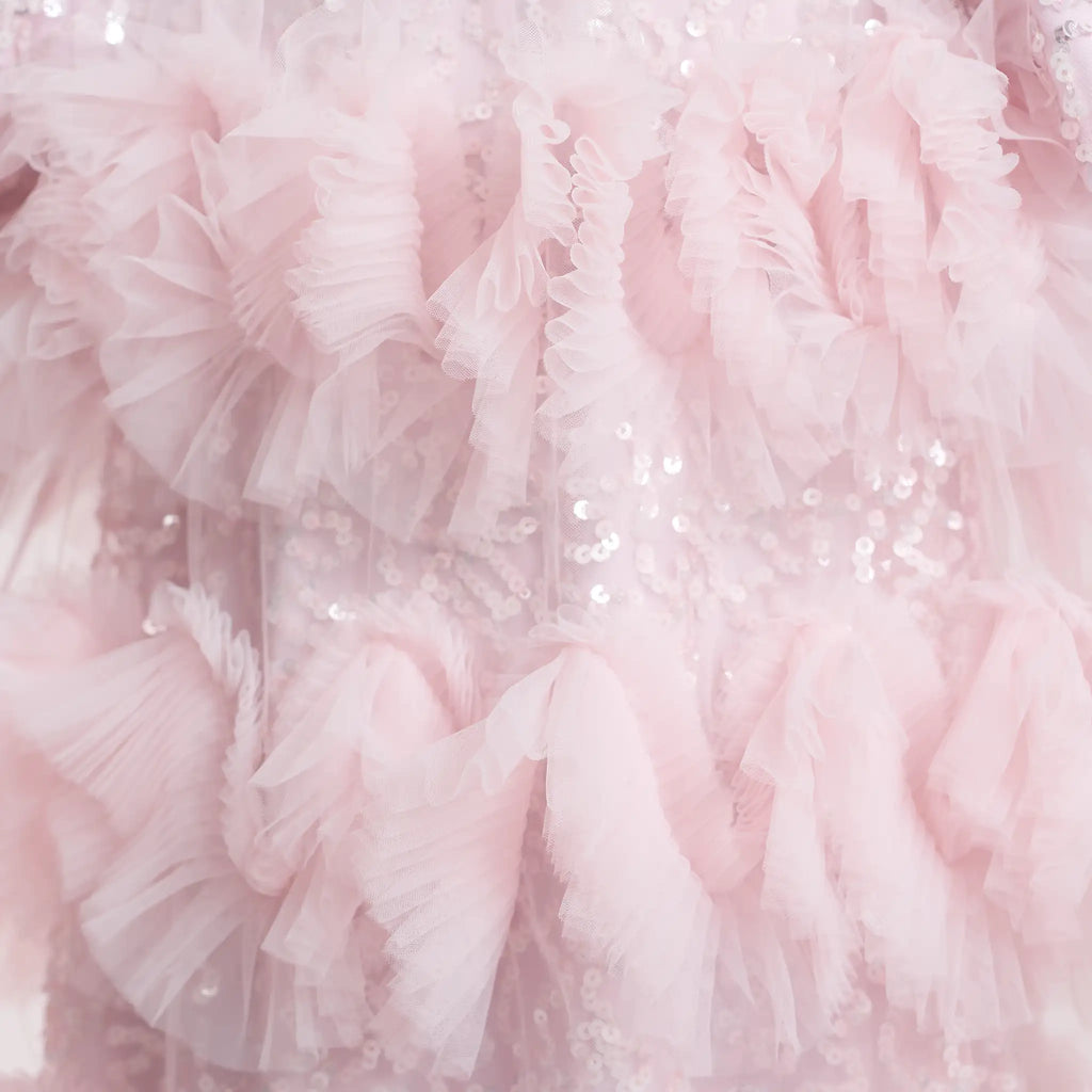Pink Sequin Ruffle Pleat Dress