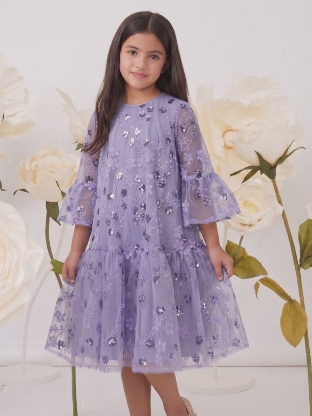 Lilac Embroidered Sequin Mesh Dress