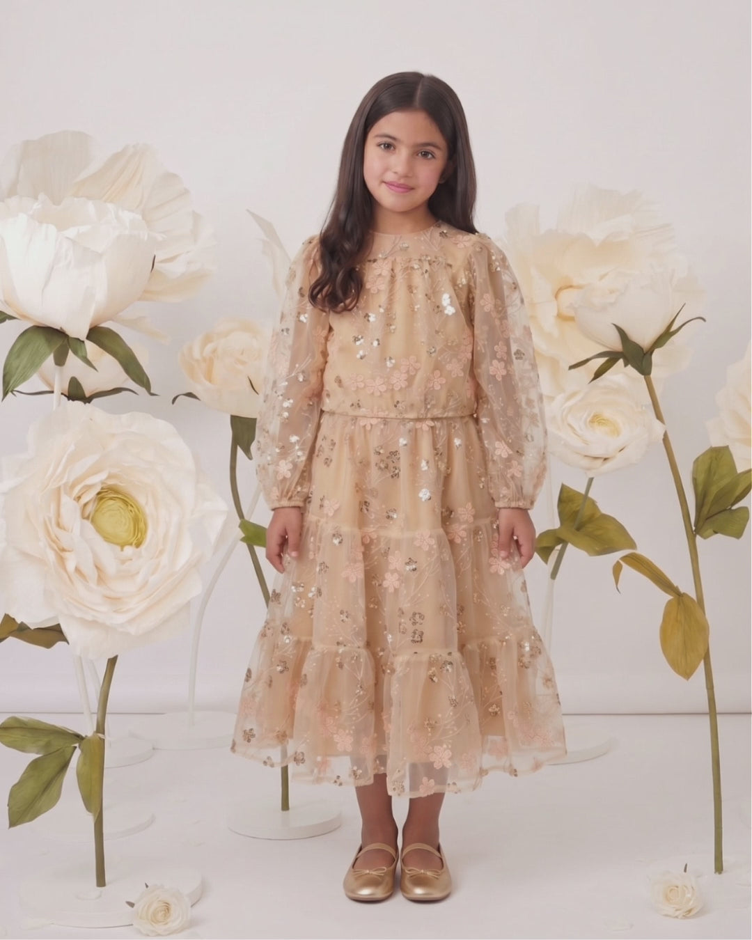 Gold Embroidered Sequin Mesh Maxi Co ord