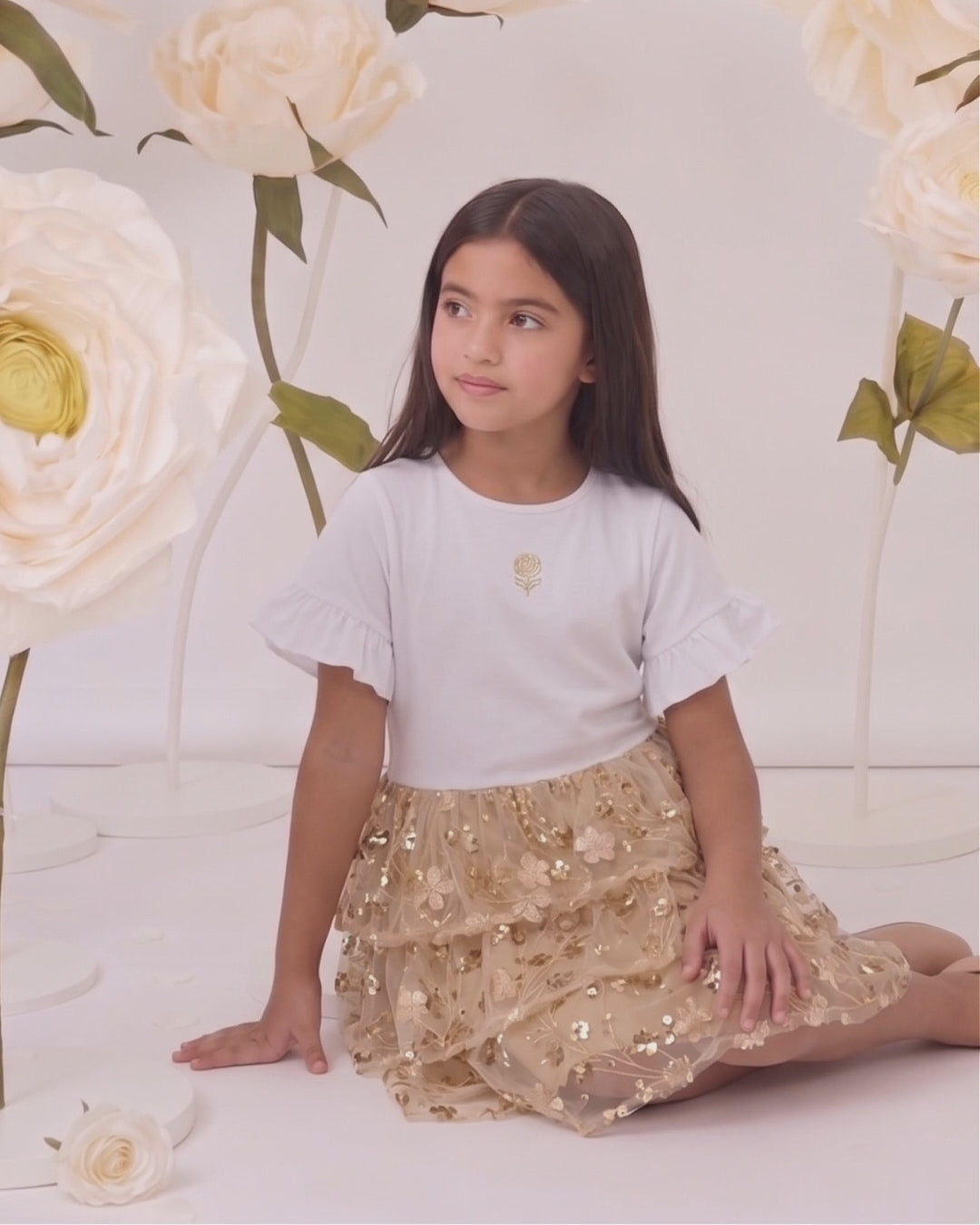 Gold Embroidered Sequin Mesh T shirt Dress
