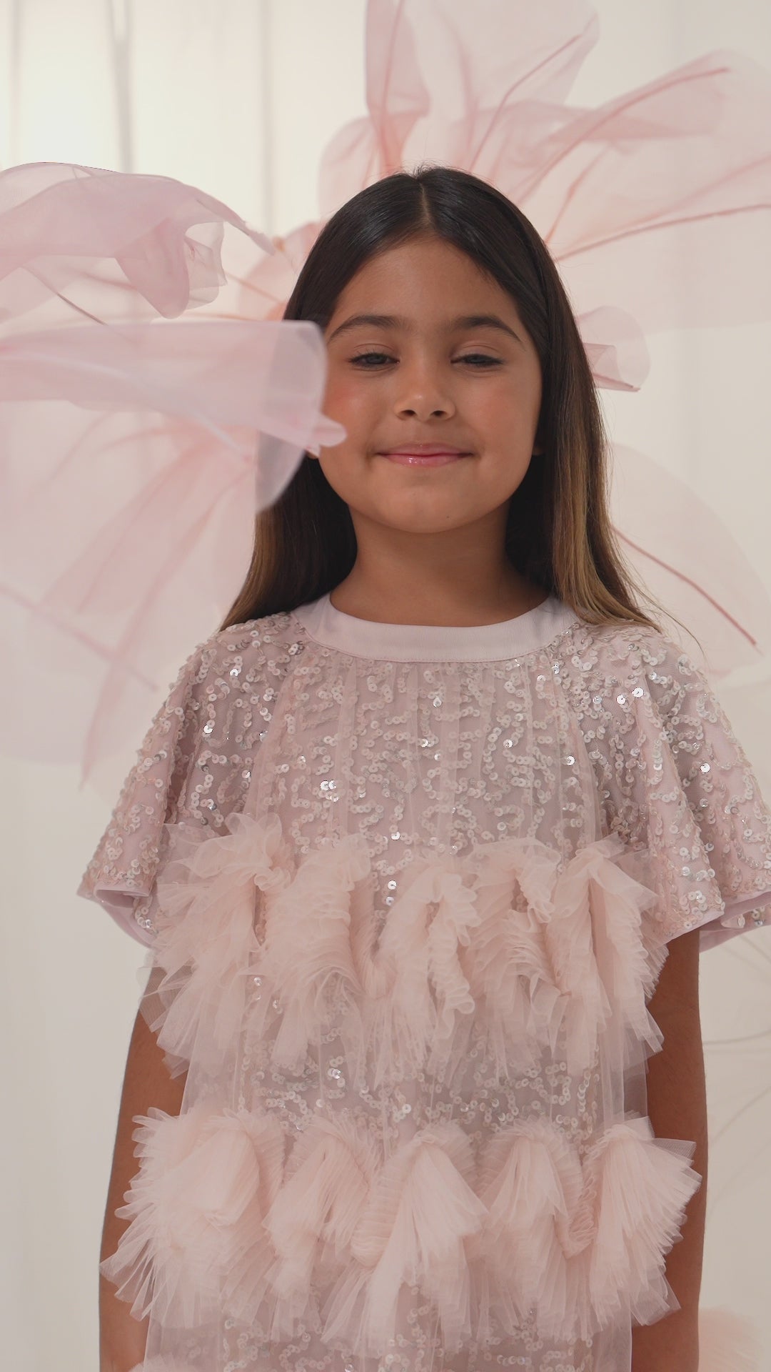 Pink Sequin Ruffle Pleat Dress