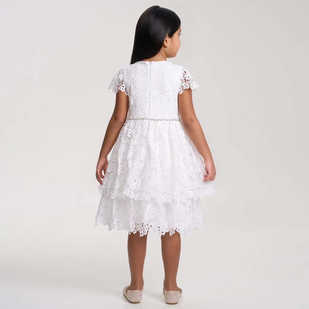 Scallop Lace Diamante Dress