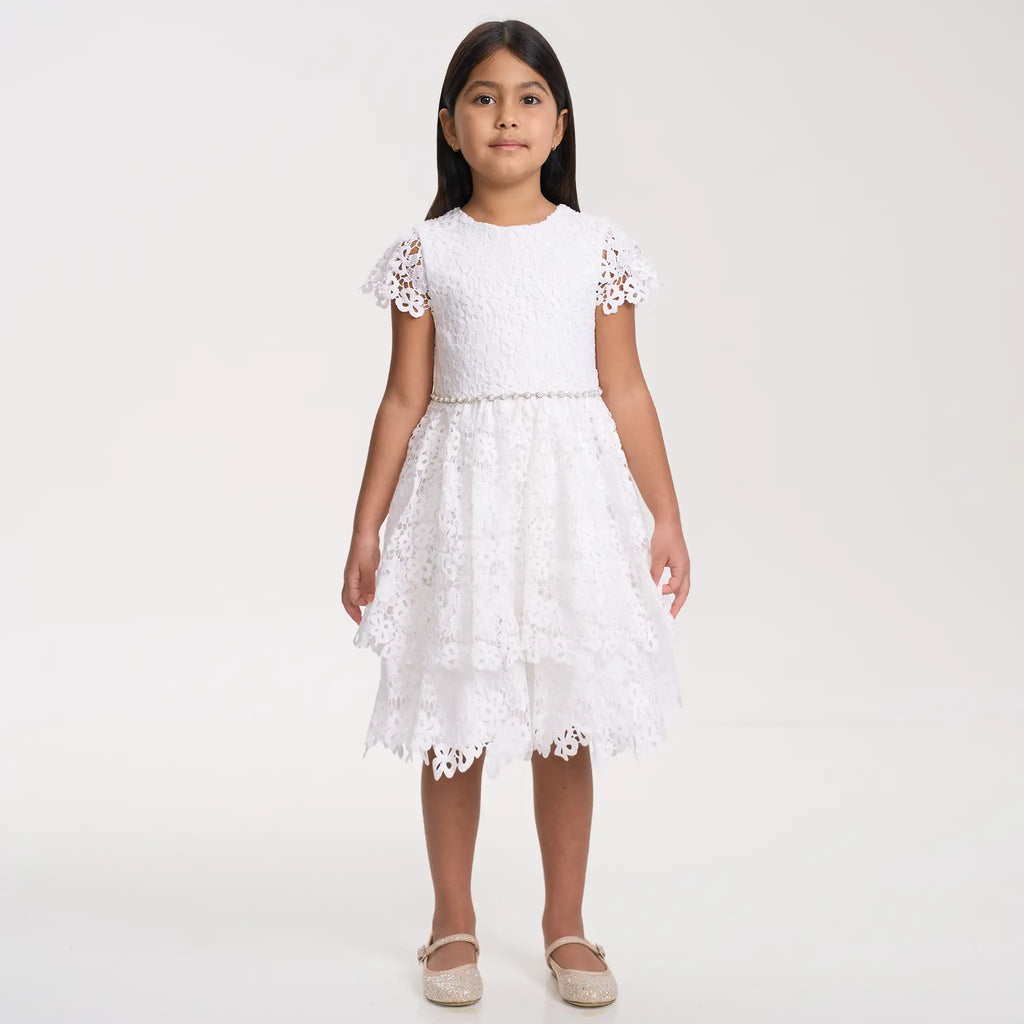 Scallop Lace Diamante Dress